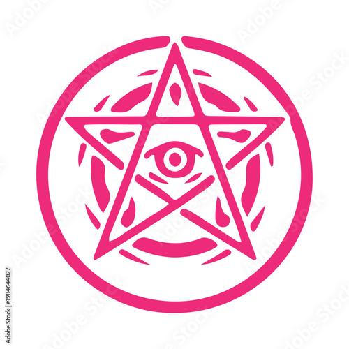 Pink Mystical Pentagram Symbol with Central Eye