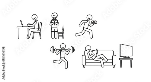 Stick Figures Depicting Various Daily Activities and Hobbies.