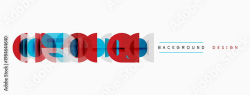 Abstract graphic elements form word coach. Red, blue, gray colors dominate design. Minimalist style, clean background present.