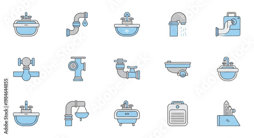 Collection of bathroom plumbing and fixture icons.