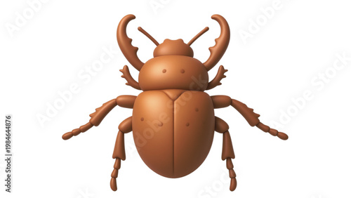 Isolated 3d rendered vector illustration of a brown beetle pest with long antennae and macro details of the insect in nature on a white background