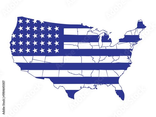 silhouette of usa map with american flag design patriotic illustration, isolated on a white background
