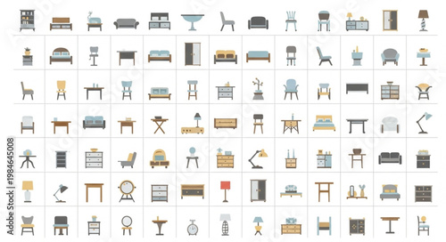 Collection of Furniture Icons Vector Illustration.