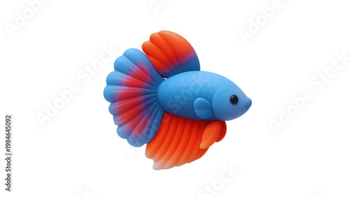 3D cartoon , A cute Blue betta fish