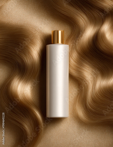 Cosmetic bottle with golden hair strands