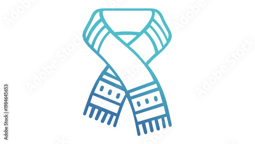 Blue gradient winter scarf vector icon illustration for cold weather fashion, minimalist neckwear accessory graphic for seasonal clothing design, scalable flat line art isolated on white background