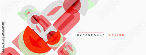 Abstract geometric shapes overlap, creating dynamic visual effect. Red, green hues dominate white background. Modern design element.