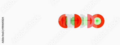 Abstract graphic features overlapping circles. Red, green, yellow hues create dynamic visual effect. Minimalist design, simple composition.