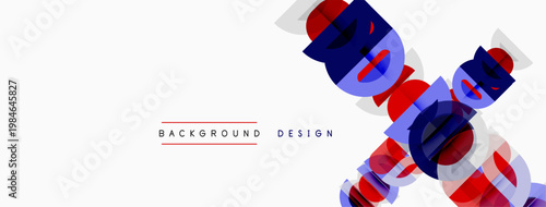 Abstract geometric shapes overlap white space. Red, blue, purple hues create dynamic visual texture. Text reads background design.
