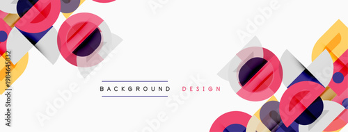 Abstract geometric shapes overlap, creating vibrant colorful background. Modern design elements suggest creativity, innovation.