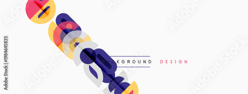 Abstract geometric shapes overlap, creating colorful design over white background. Text reads background design.