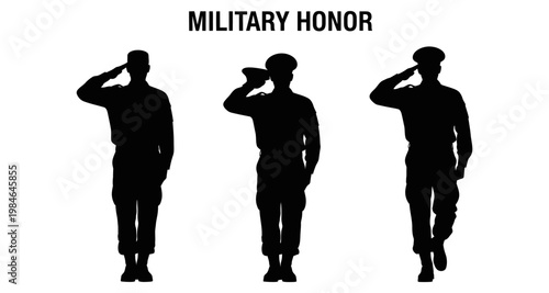 Military figures saluting in silhouette against a white background representing honor and respect