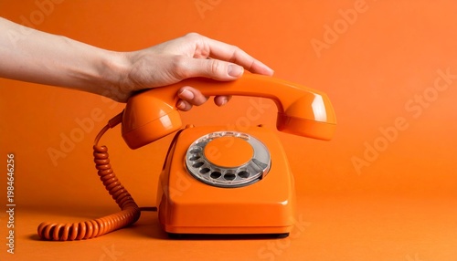 Telephone Orange Retro Rotary Phone on Orange Background