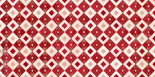 A repeating geometric pattern of red and beige diamond shapes