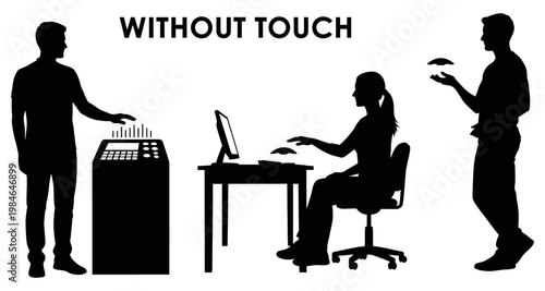 Silhouettes demonstrate contactless technology in a modern office setting