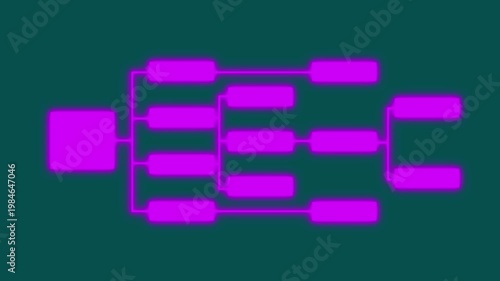 Neon Pink Tournament Bracket Diagram with Glowing Effect on Dark Teal Background flowchart structure