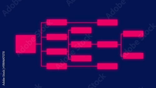Bright Pink Tournament Bracket Diagram with Glowing Effect on Dark Blue Background flowchart structure
