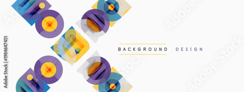 Abstract geometric shapes overlap, creating vibrant colorful design. White background provides clean contrast. Simple modern aesthetic.