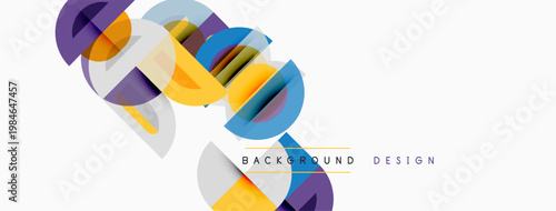 Abstract geometric shapes overlap, creating vibrant colorful design. White background provides clean contrast. Modern aesthetic.