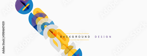 Abstract geometric shapes overlap, creating dynamic visual texture. Bright colors dominate white space. Text reads background design.