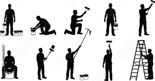 Professional Hair Salon Equipment Set Featuring Detailed Black Silhouette Icons of Hair Dryers, Scissors, Combs, and Water Spray Bottles for Beauty Parlor Graphic Designs