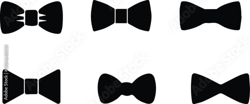A collection of six black bow tie silhouettes arranged in a grid pattern on a white background