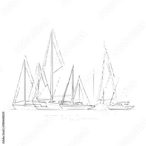 Sailing boats on water sailboats with triangular sails nautical scene with multiple yachts vector illustration