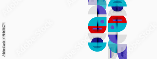 Abstract geometric shapes, circles, rectangles, vibrant colors. Minimalist design, clean lines, modern aesthetic, white background.