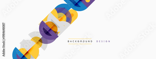 Abstract geometric shapes overlap, creating vibrant colorful design. Modern style suitable for backgrounds, banners, presentations.