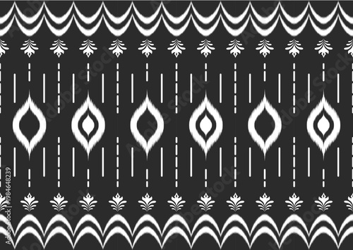 Monochrome Ikat Chevron and Ogee Geometric Pattern