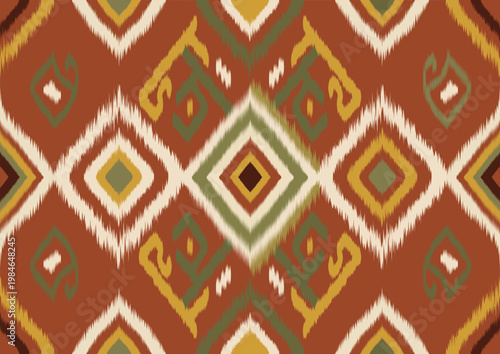 Warm Terracotta Ikat Diamond and Geometric Ornament Pattern