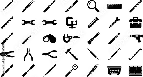 Precision Tools Icons. Precision Tools. Line icon set of Precisi
