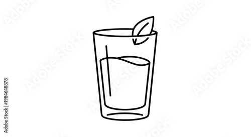 An illustration of a clear transparent glass with cold fresh water and ice cubes isolated on a white background for a clean liquid beverage refreshment