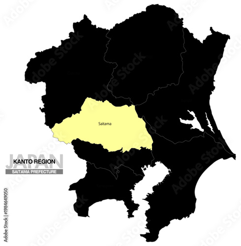 [日本地図] 関東地方の埼玉県の都県名入り位置地図 (英語)