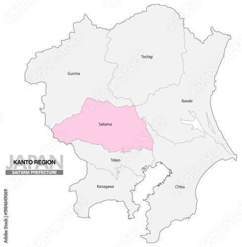 [日本地図] 関東地方の埼玉県の都県名入り位置地図 (英語)