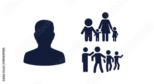 Silhouette of a single person versus a group of people icons.