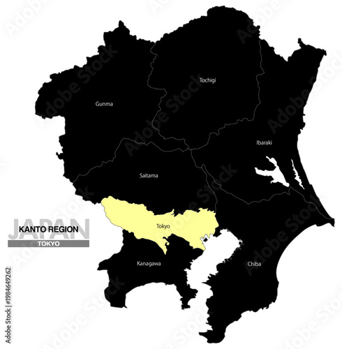 [日本地図] 関東地方の東京都の都県名入り位置地図 (英語)