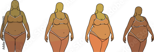 Female Body Types Collection with Different Plus Size Figures, Diversity and Body Positivity Concept Vector Illustration Showing Various Shapes and Skin Tones.