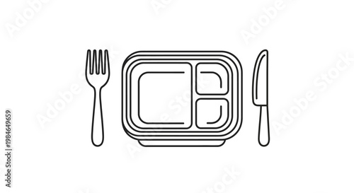 A professional silverware set featuring a metal fork and knife on a white plate symbolizes a fine dining meal at a restaurant