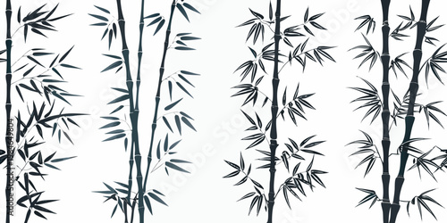 Elegant bamboo stalks and leaves create a serene graphic composition