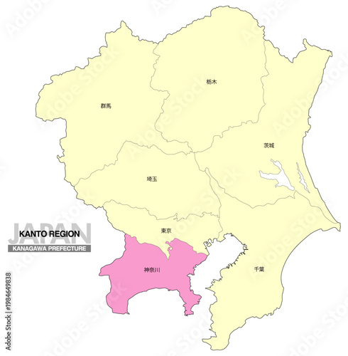 [日本地図] 関東地方の神奈川県の都県名入り位置地図
