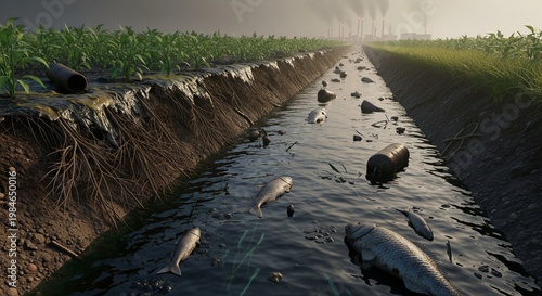 Industrial pollution causes massive fish death in dirty canal near farm fields