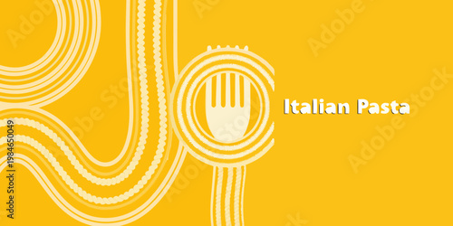 Abstract illustration of pasta shapes with bright yellow background