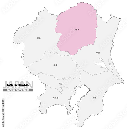 [日本地図] 関東地方の栃木の都県名入り位置地図