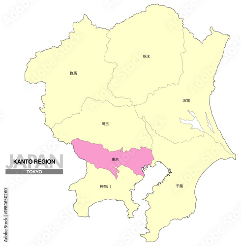 [日本地図] 関東地方の東京都の都県名入り位置地図