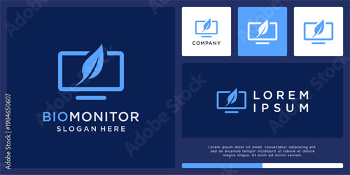 Bio monitor logo design template with leaf