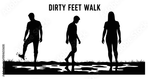 Silhouettes of people walking through muddy puddles during daytime
