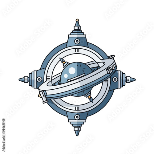 Retro Futuristic Celestial Orrery with Planet and Rings