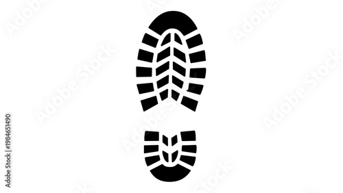 Minimalist black and white boot footprint vector icon, flat illustration of a shoe sole tread pattern for hiking, walking, or forensic tracking, scalable AI-generated graphic design element.