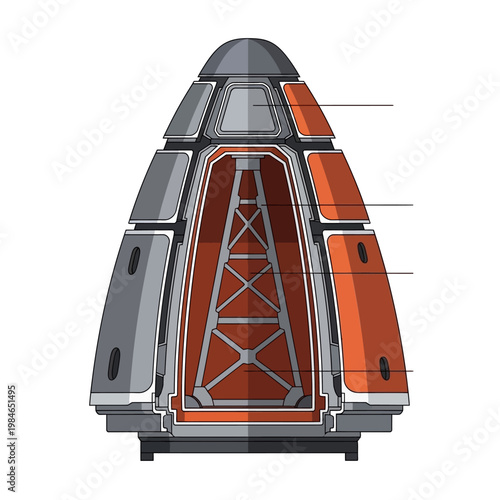 Spacecraft Capsule Interior Cross-Section Diagram, Futuristic Space Pod Concept